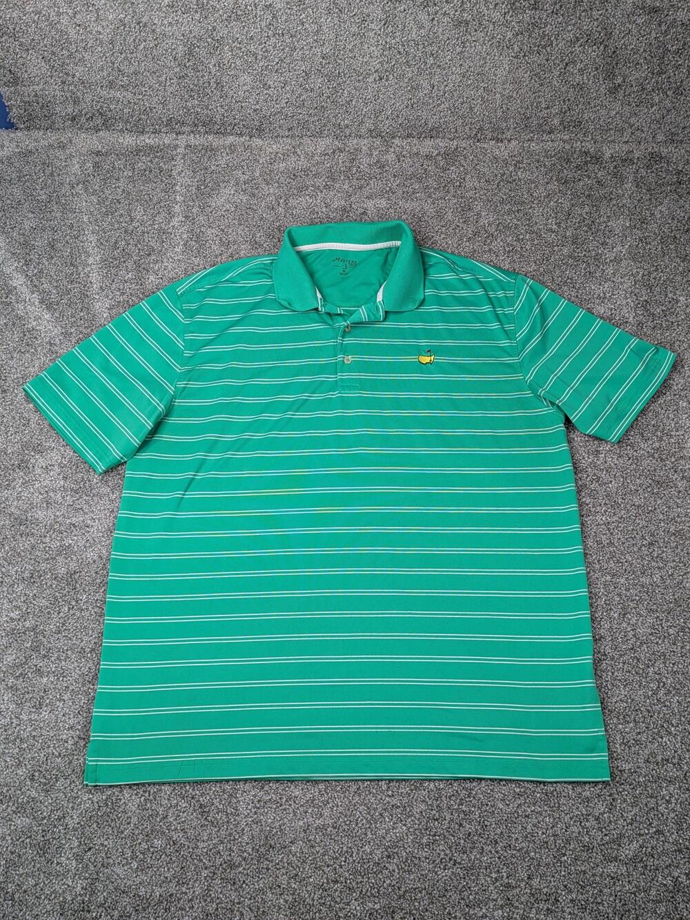Masters Golf Shirt Mens XL Green Stripe Polo PGA Golf Masters Tech Stretch